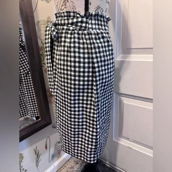 SHEIN Black & White Gingham Paperbag Tie-Waist A-Line Skirt - Picture 3 of 8